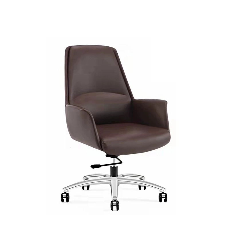 Chocolate Brown Curved Leather Executive Chair with Aluminum Frame - MEI YI