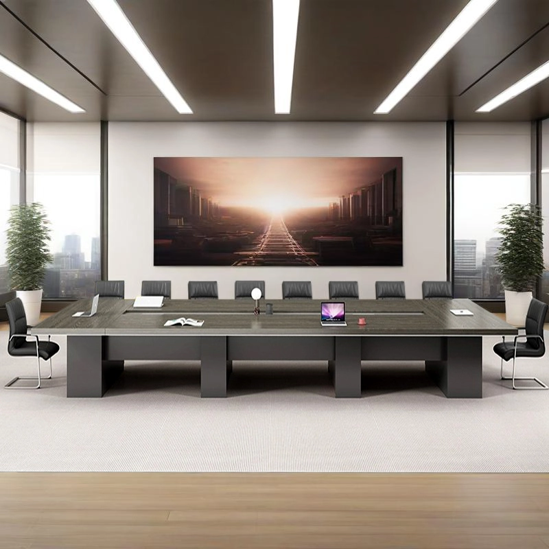 Corporate Office Furniture, Long Rectangular Conference Table with Integrated Wire Management System, ODM Supplier – MEI YI Furniture - MEI YI