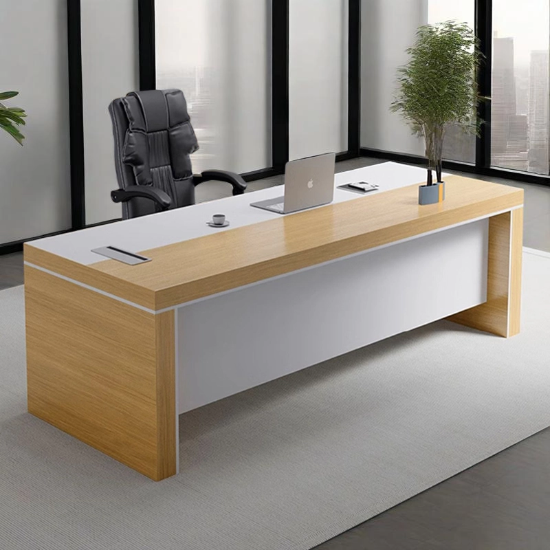 Modern Executive Desk, Light Wood Top Workstation with Side Cabinet and Convenient Open Shelf, ODM Manufacturing – MEI YI Furniture - MEI YI