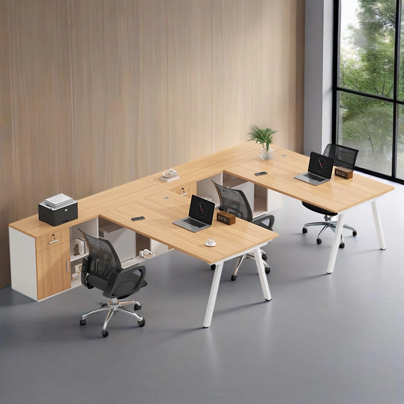 Four-Person Desk Manufacturer, CrossForm Workstation with Integrated Dividers and Personal Side Cabinets, ODM Manufacturing – MEI YI Furniture - MEI YI