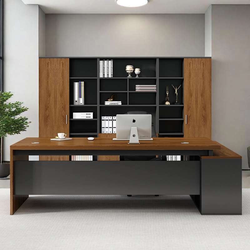Corporate Office Furniture, Manager Desk Set with Deep Gray Cabinetry and Matching Locking File Storage, Direct ODM Supply – MEI YI Furniture - MEI YI