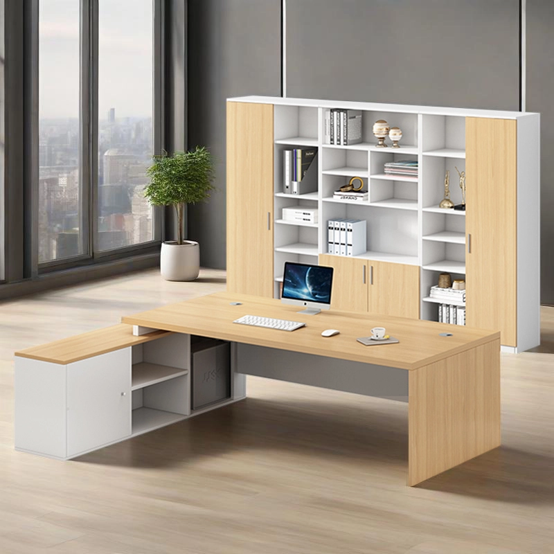 Commercial Office Furniture, Manager Desk with Deep Gray Cabinet and Coordinating File Storage System, ODM Factory – MEI YI Furniture - MEI YI