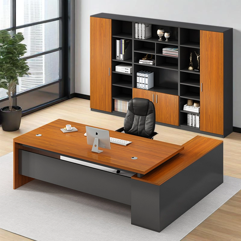 Executive Workstation Manufacturer, Deep Gray Manager Desk with Coordinating File Cabinet and Organized Storage, ODM Projects – MEI YI Furniture - MEI YI