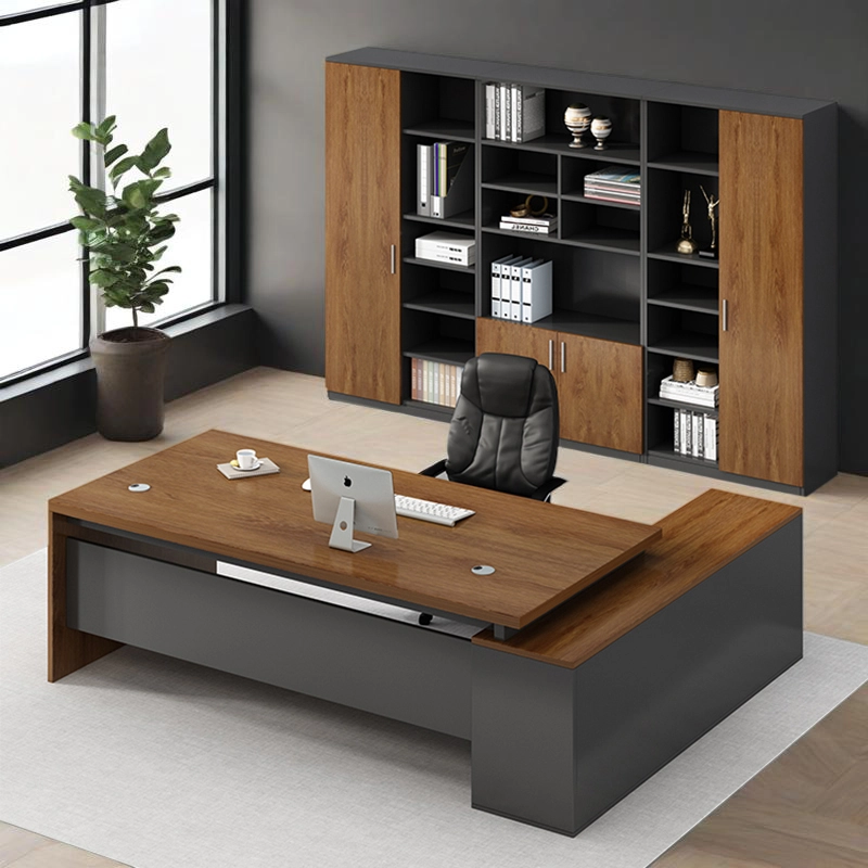 Executive Desk Set, Deep Gray Manager Workstation with Matching Locking File Storage, ODM Supplier – MEI YI Furniture - MEI YI