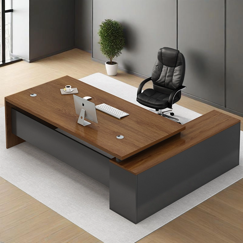 Executive Manager Desk Set, Deep Gray Cabinet with Matching Locking File Storage, ODM Manufacturer – MEI YI Furniture - MEI YI