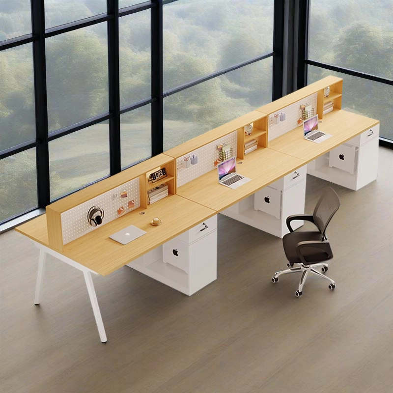 Commercial Office Furniture, Two-Person Desk with Wood Frame and Angled Legs for Coworking Spaces, ODM Factory – MEI YI Furniture - MEI YI