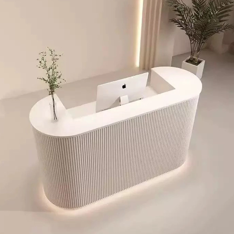 LuxeArc Reception Desk, Vertical Texture with LED Accent and Custom Color Options, ODM Manufacturer – MEI YI Furniture - MEI YI