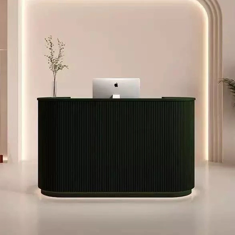 Commercial Reception Furniture, Curved Desk with Vertical Groove Detail and Integrated LED Accent, ODM Factory – MEI YI Furniture - MEI YI