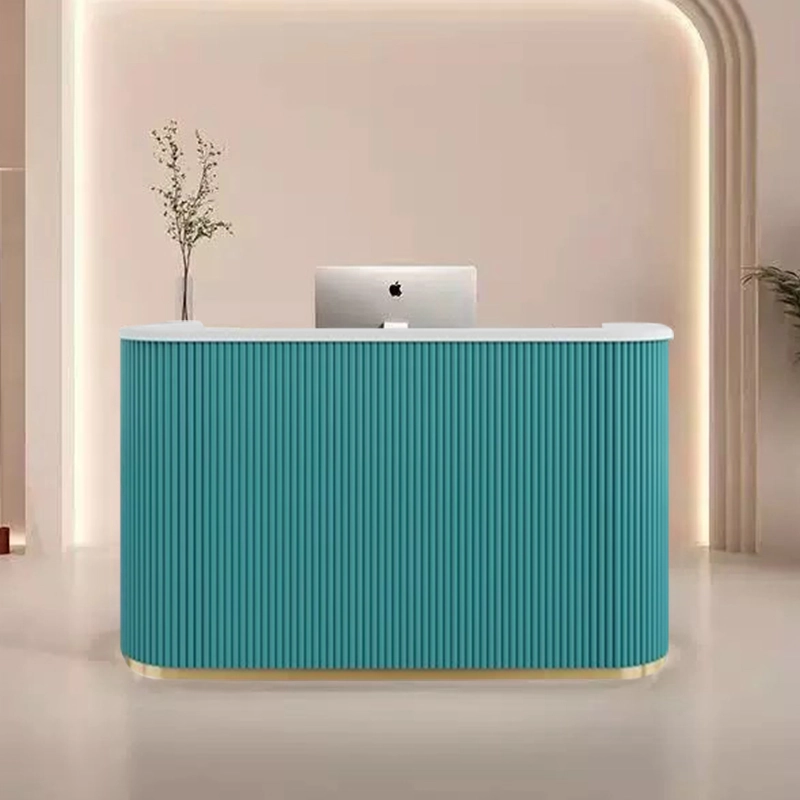 Boutique Reception Desk, Curved Design with Vertical Texture, Integrated LED Lighting, and Customizable Colors, ODM Design – MEI YI Furniture - MEI YI