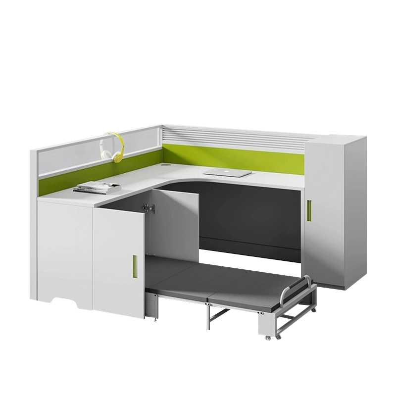 Modular Office Workstation, L-Shaped Desk with Foldable Nap Bed and Privacy Panels, ODM Manufacturer – MEI YI Furniture - MEI YI