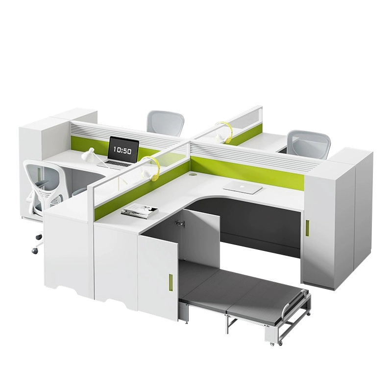 Office Workstation Manufacturer, L-Shaped Desk with Hidden Foldable Nap Bed and Privacy Partitions, ODM Wholesale – MEI YI Furniture - MEI YI