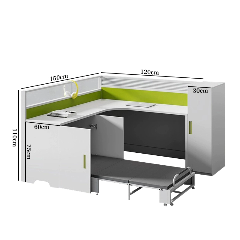 Space-Saving Office Desk, L-Shaped Modular Workstation with Foldable Rest Bed and Integrated Privacy Panels, ODM Manufacturing – MEI YI Furniture - MEI YI
