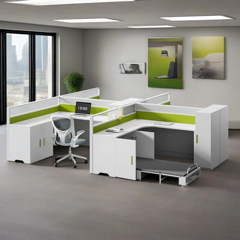 Ergonomic Office Desk, L-Shaped Modular Workstation with Foldable Nap Bed and Privacy Screens, ODM Supplier – MEI YI Furniture - MEI YI