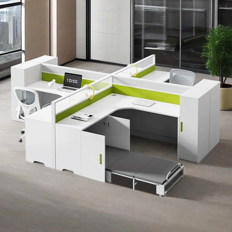 Modern Office Desk Manufacturer, L-Shaped Modular Workstation with Integrated Nap Bed and Privacy Panels, ODM Projects – MEI YI Furniture - MEI YI
