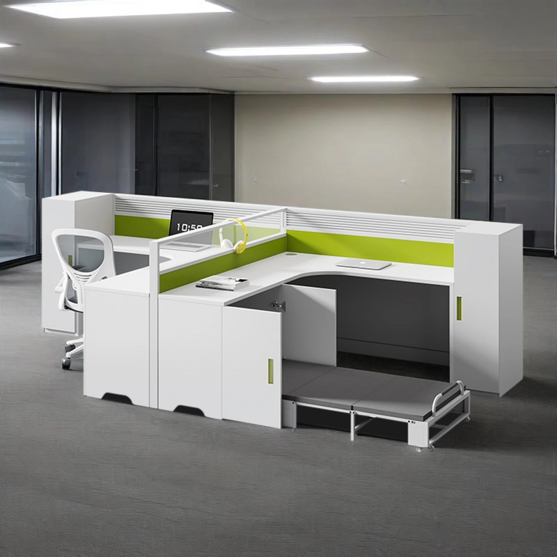Foldable Nap Bed Desk, Modular L-Shaped Office Workstation with Privacy Panels, ODM Supplier – MEI YI Furniture - MEI YI