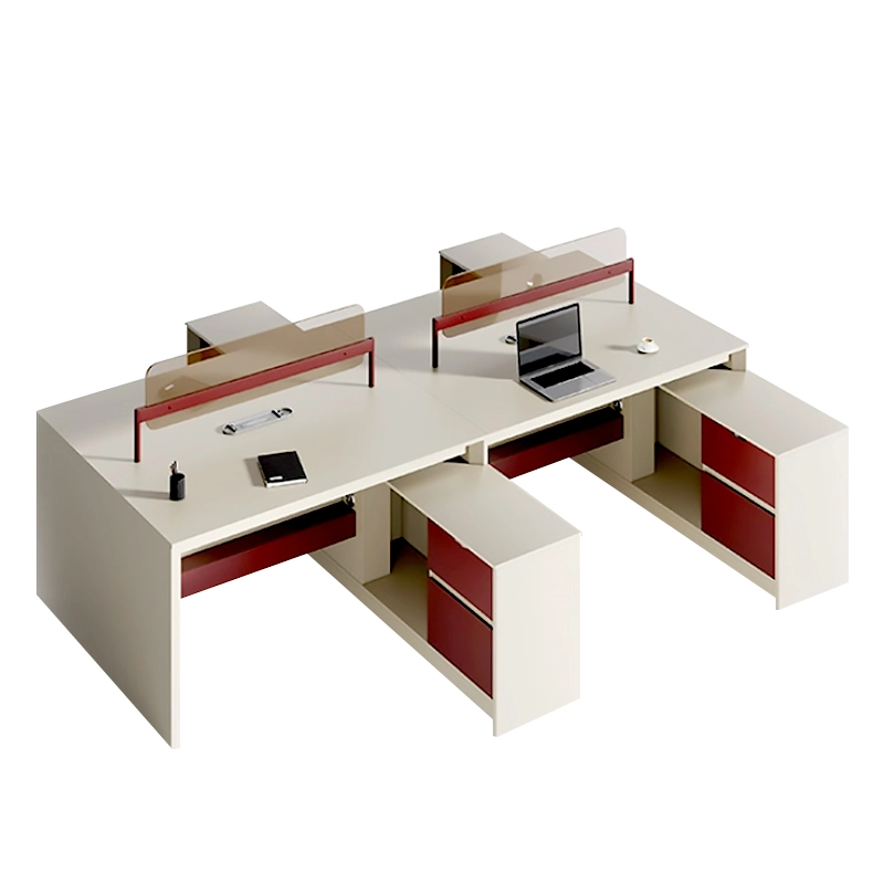Office Furniture Manufacturer, DuoColor L-Shaped Executive Desk with Red Metal Accents, ODM Services – MEI YI Furniture - MEI YI
