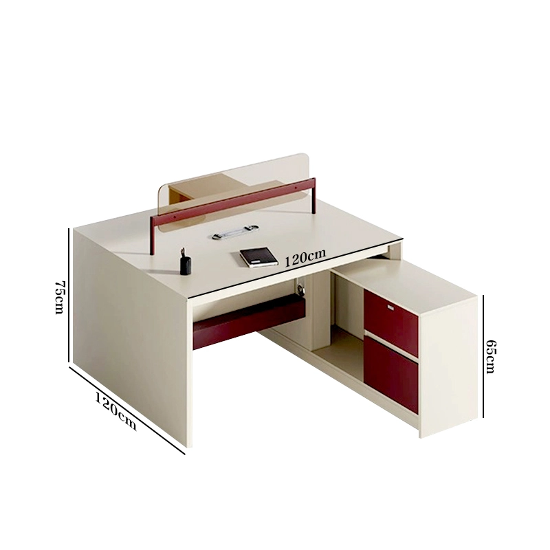 Modular Office Desk Manufacturer, Red Metal Accent Workstation with Storage Drawers, ODM Projects – MEI YI Furniture - MEI YI