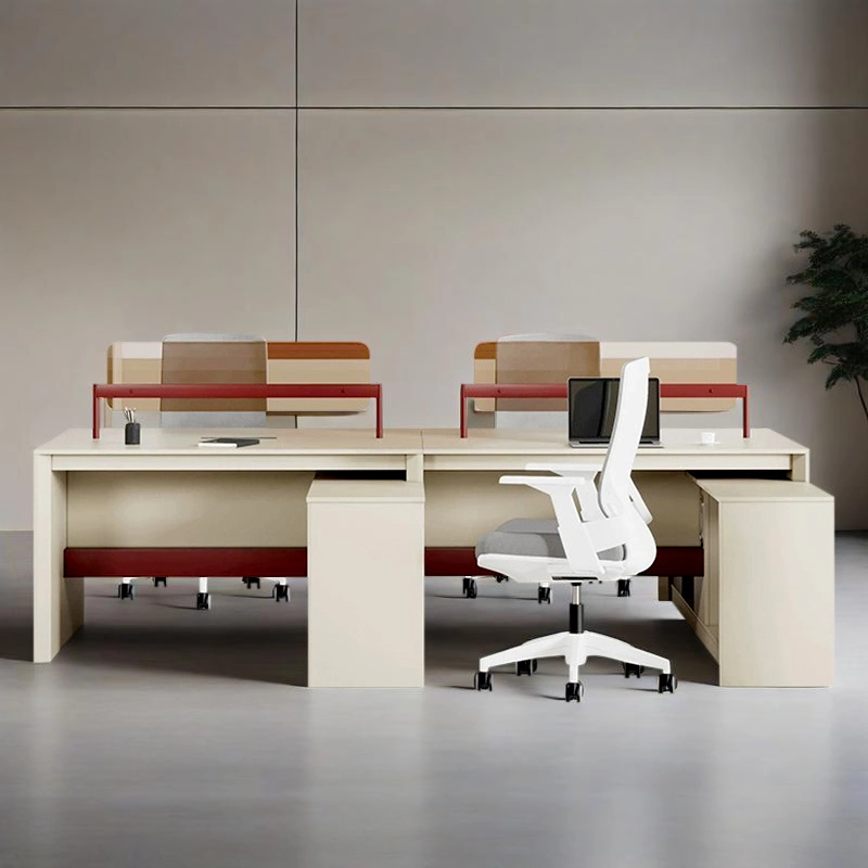 DuoColor Workstation, Open Office Desk with Red Metal Accent and Storage, ODM Manufacturer – MEI YI Furniture - MEI YI