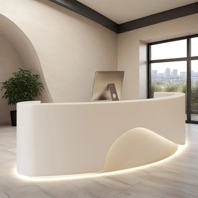 Commercial Reception Desk, Modern Wave Design with LED Strip Lighting for Front Office, Furniture Distributor – MEI YI Furniture - MEI YI