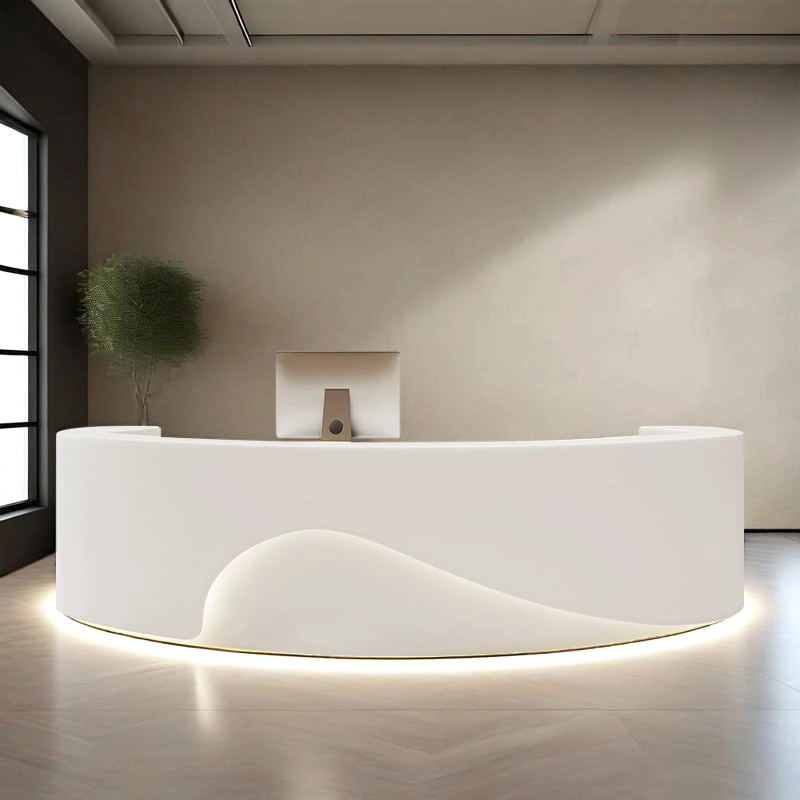 Modern Reception Counter with Wave Design and LED Lighting for Corporate Front Desk, ODM Factory – MEI YI Furniture - MEI YI