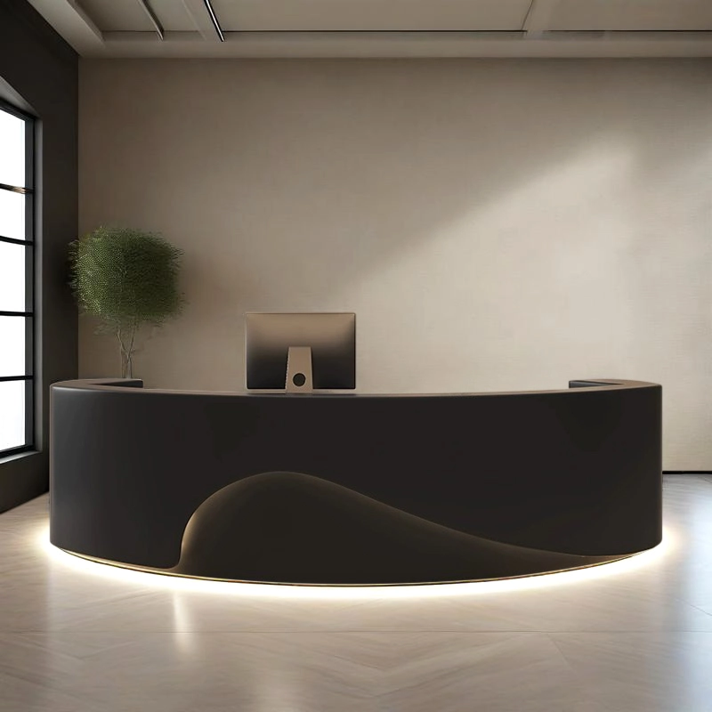 Contemporary Reception Desk with LED Illumination and Wave Texture for Business Lobbies, OEM/ODM Supplier – MEI YI Furniture - MEI YI