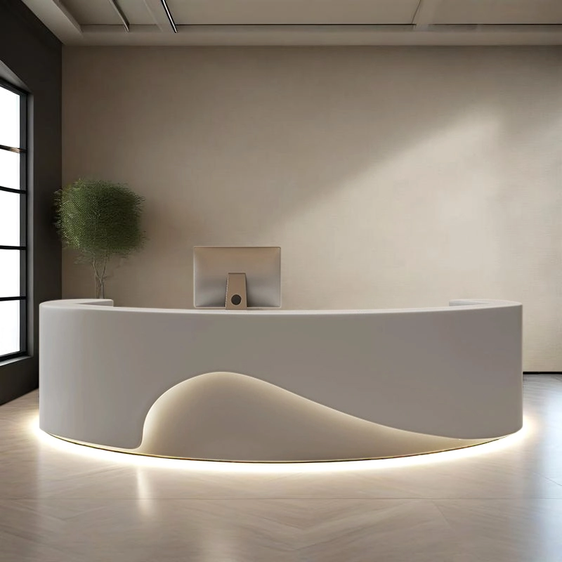 Reception Desk Manufacturer, Luxury Wave-Pattern Desk with LED Ambient Lighting for Office Projects, ODM Manufacturer – MEI YI Furniture - MEI YI
