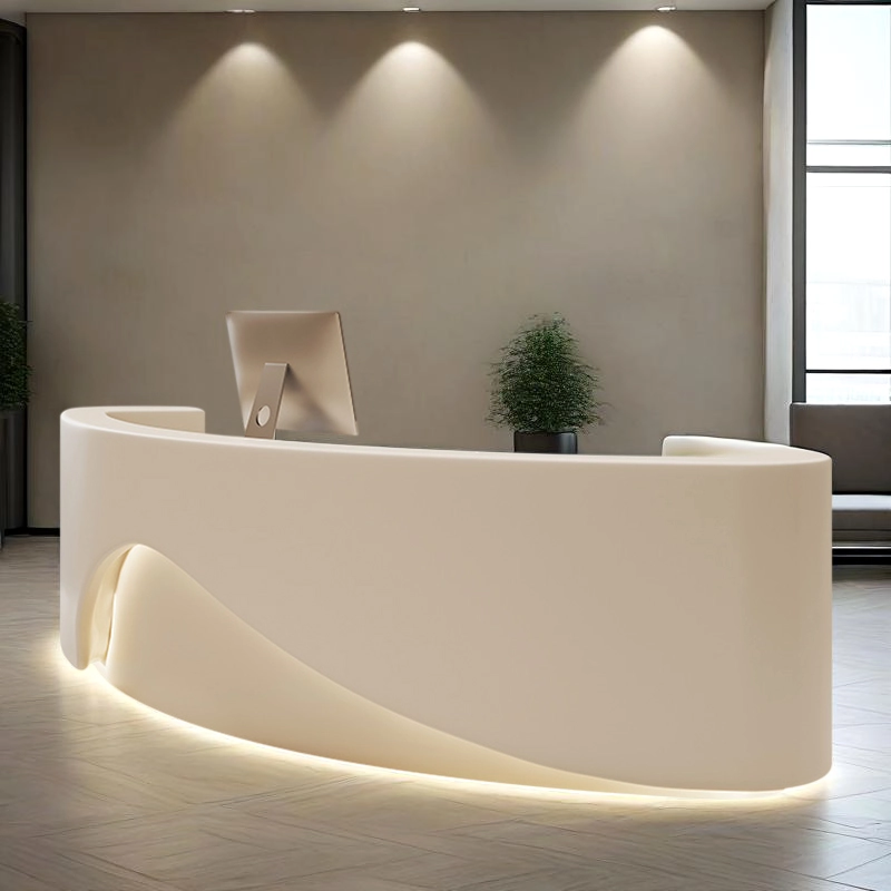 High-End Office Front Desk with Custom Wave Textured Panels and LED Lighting, Contract Furniture Factory – MEI YI Furniture - MEI YI