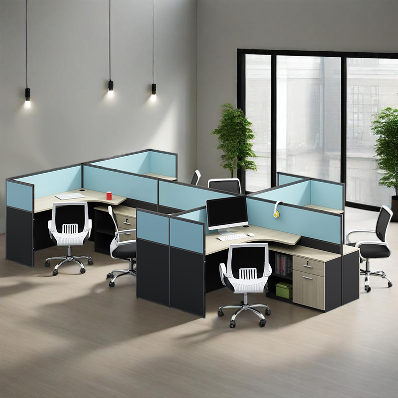 4-Person Employee Workstation with Privacy Partitions and Custom Colors