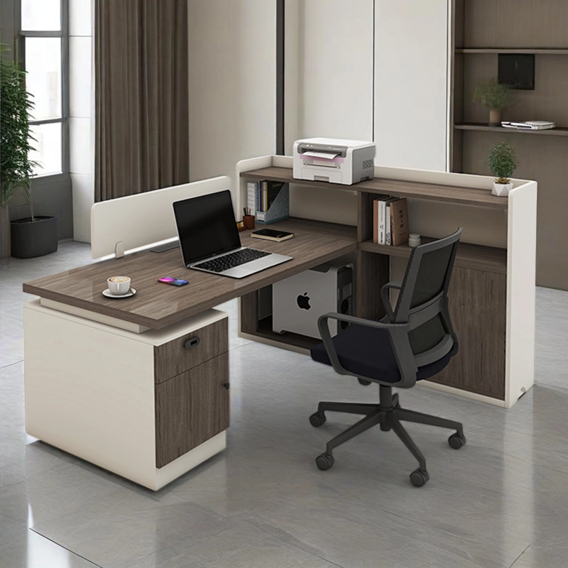 2-Person Office Cubicle Desk with High Privacy Panels and Storage Shelving for Staff Offices, ODM Factory – MEI YI Furniture - MEI YI