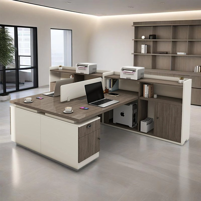 Modular Staff Workstation for Two with Privacy Panels and Storage Shelves for Corporate Offices, Contract Furniture Factory – MEI YI Furniture - MEI YI
