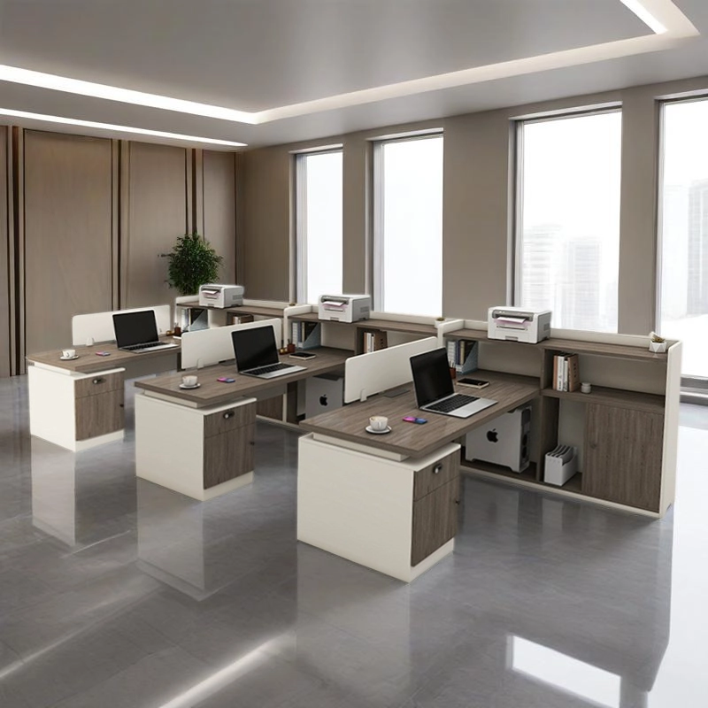 Corporate Office Furniture, Dual-Person Workstation Desk with Storage Shelves and Privacy Screen, Project Manufacturer – MEI YI Furniture - MEI YI