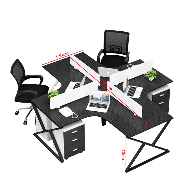 Corporate Office Furniture, 4-Person L-Shaped Workstation with Steel Frame and Storage Pedestals, Project Manufacturer – MEI YI Furniture - MEI YI