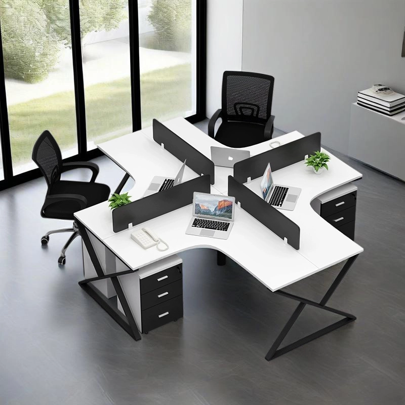 Commercial 4-Seat Office Desk with Steel Frame and Mobile Pedestals for Corporate Workspaces, OEM/ODM Supplier – MEI YI Furniture - MEI YI