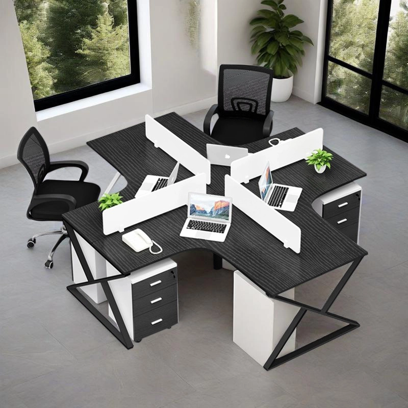 Modular Office Cubicle Desk for 4 Staff, Steel Frame Workstation with Mobile Storage Pedestals, ODM Factory – MEI YI Furniture - MEI YI