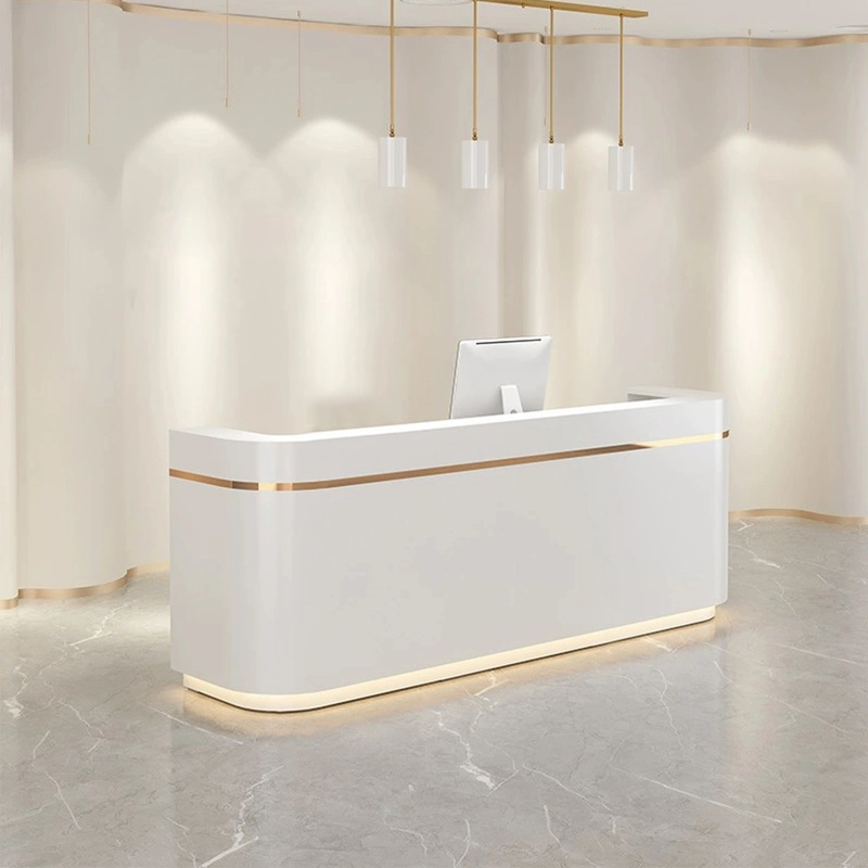 Modern Light Luxury Reception Desk with LED Lighting and Marble Finish for Office Lobby, OEM Manufacturer – MEI YI Furniture - MEI YI