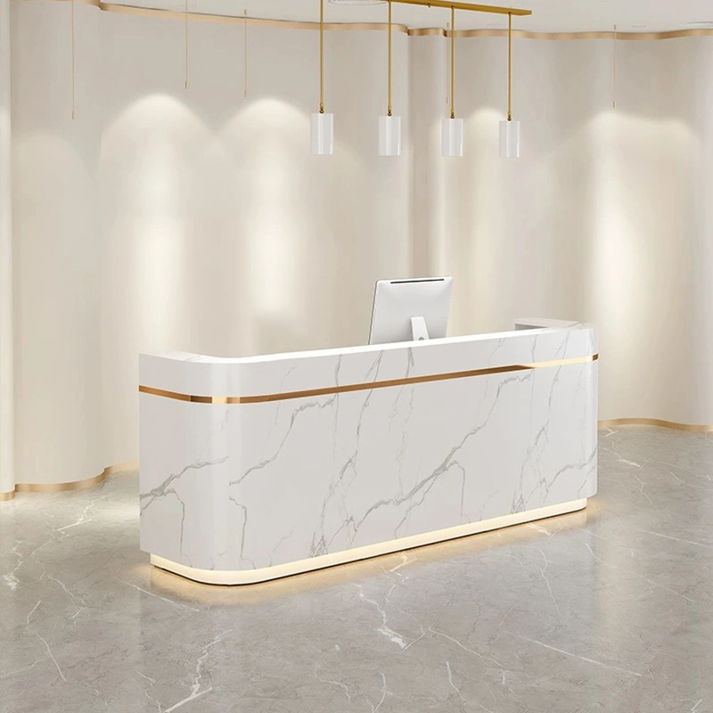 Designer Reception Desk with Marble Finish and LED Lighting for Business Lobbies, Project Manufacturer – MEI YI Furniture - MEI YI
