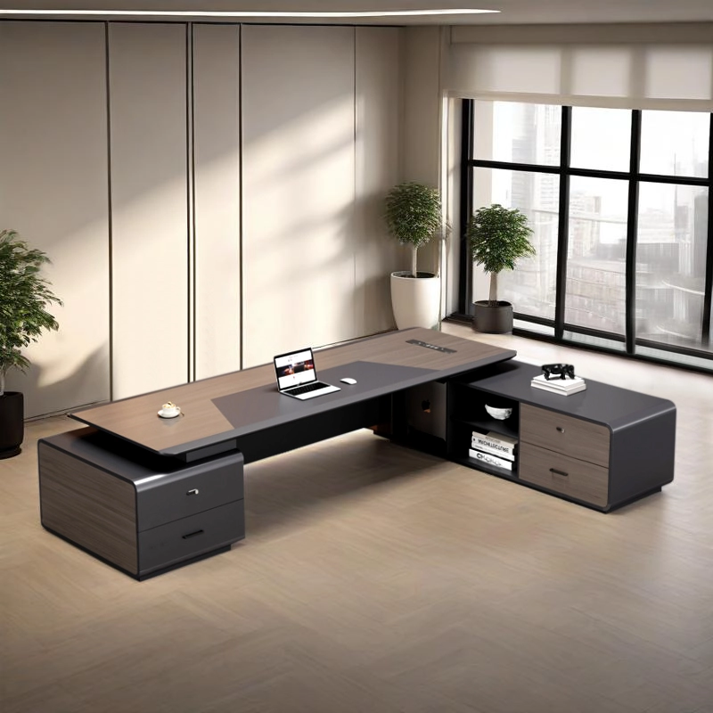 Executive Office Desk with Background Storage Cabinet for CEO Office Layouts, OEM/ODM Supplier – MEI YI Furniture - MEI YI