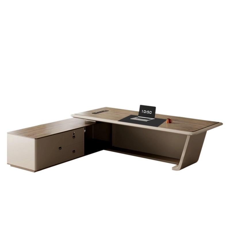 Executive Office Desk with Return Cabinet, Contemporary L-Shaped Manager Workstation, ODM Factory – MEI YI Furniture - MEI YI
