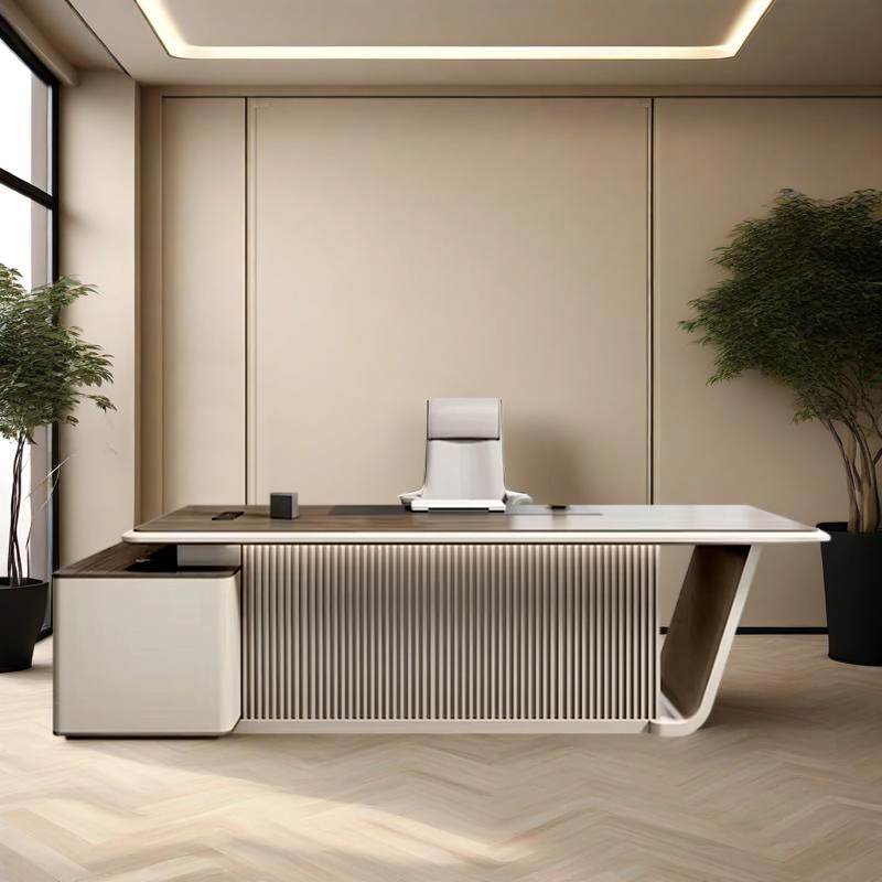 Modern Light Luxury L-Shaped Executive Desk, Manager Office Desk with Side Storage Cabinet, OEM Manufacturer – MEI YI Furniture - MEI YI