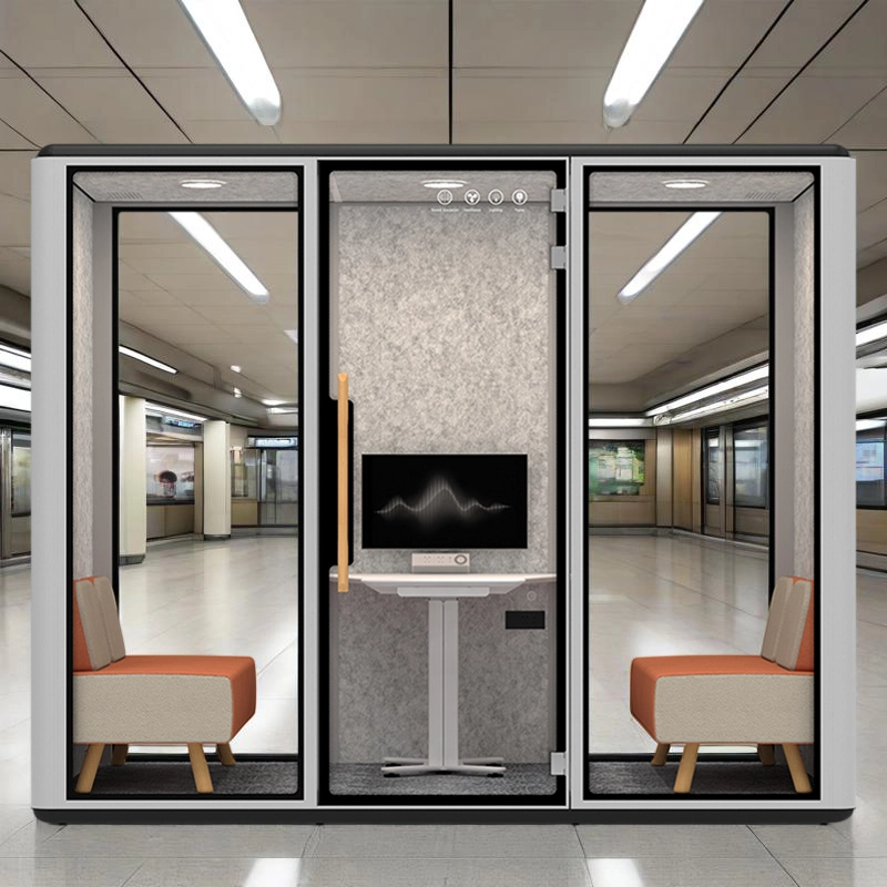 White Acoustic Office Pod with Integrated Furniture, Soundproof Workspace Booth for Open Offices, Furniture Manufacturer – MEI YI Furniture - MEI YI