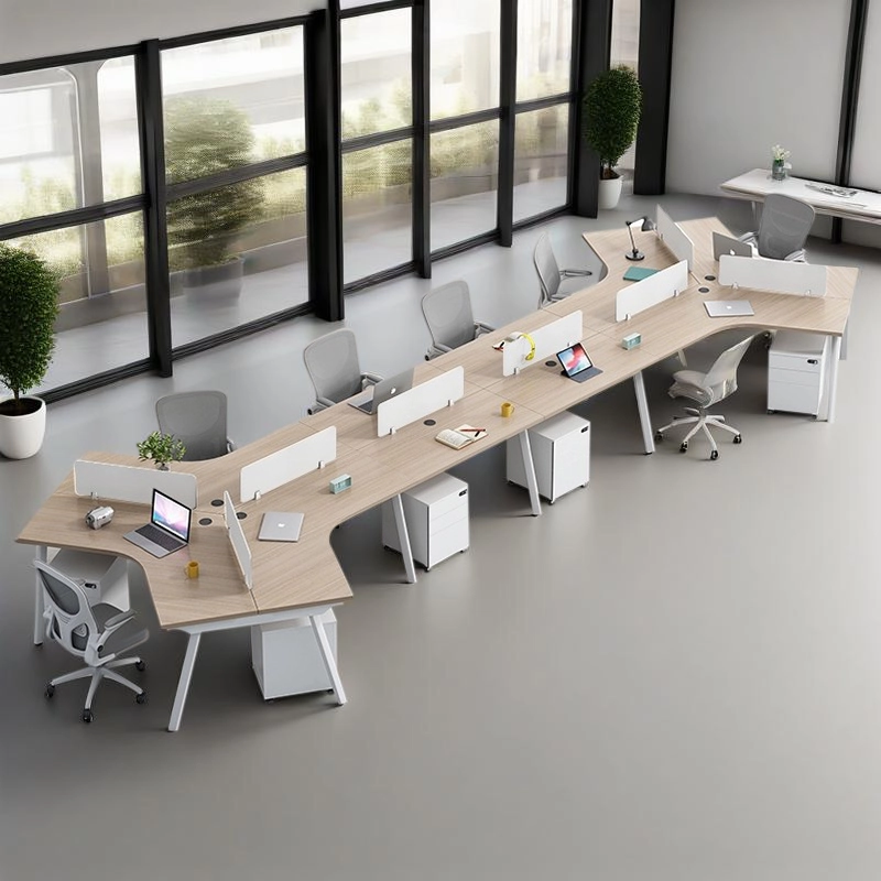 Modular Office Furniture, CurveLine Wood-Top Desk with Industrial Metal Base, OEM/ODM Supplier – MEI YI Furniture - MEI YI