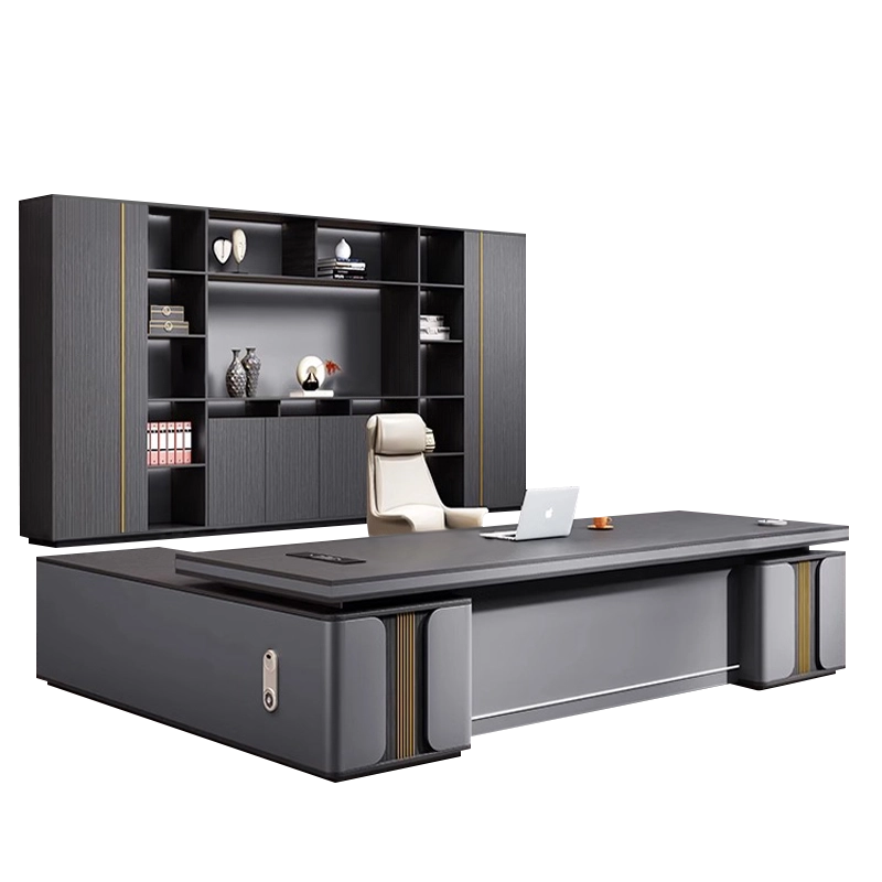 Modern Executive Office Desk in Dark Grey with Gold Trim and Storage Cabinets, ODM Factory – MEI YI Furniture - MEI YI Modern Executive Office Desk in Dark Grey with Gold Trim and Storage Cabinets, ODM Factory – MEI YI Furniture - MEI YI