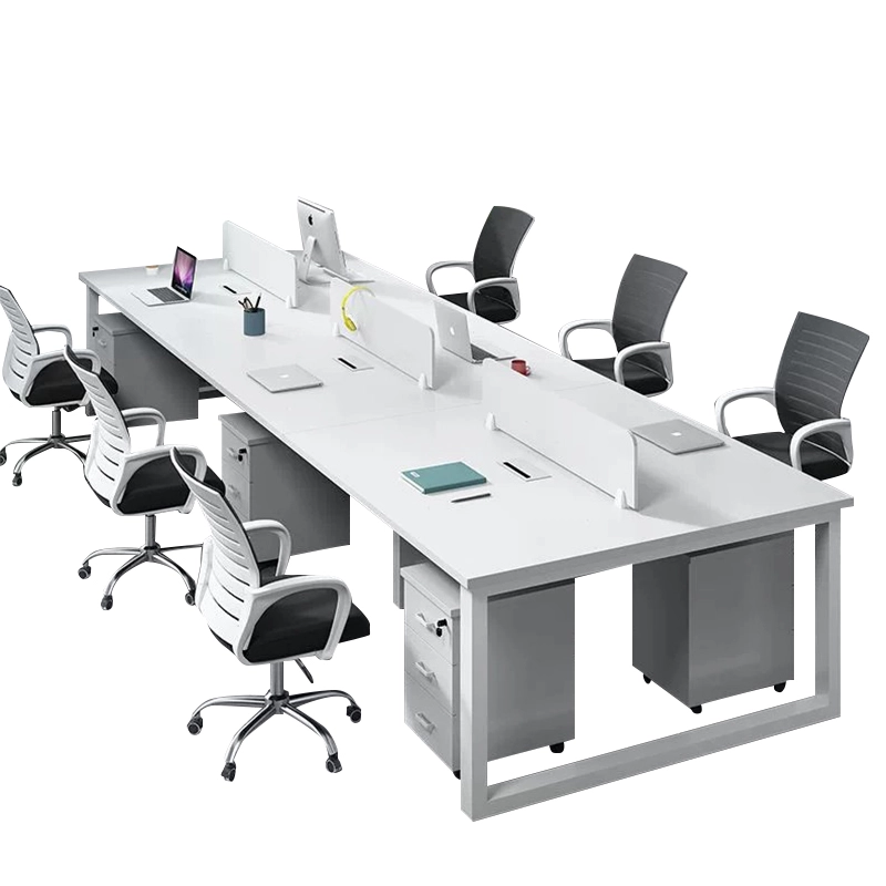 Modular 2-6 Person Shared Desk, Office Workstation with Mobile Pedestal and Privacy Screen, OEM Manufacturer – MEI YI Furniture - MEI YI