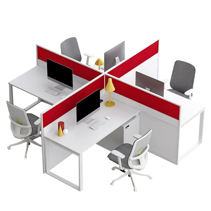 Poste de travail flexible en espace ouvert, bureau modulaire rouge en forme de I pour employés, fournisseur de mobilier contractuel – MEI YI Furniture