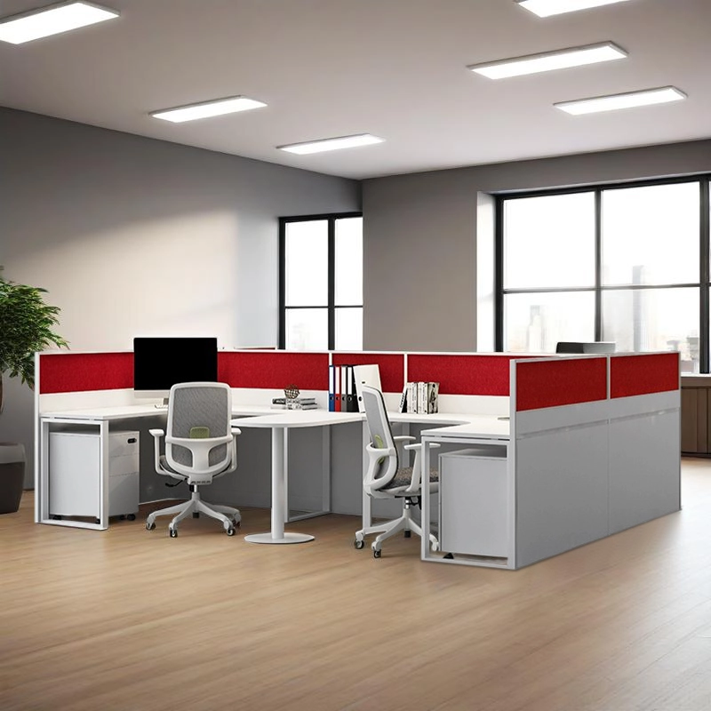 Red I-Shaped Office Workstation, Modular Desk System for Open-Plan Offices, OEM/ODM Producer – MEI YI Furniture - MEI YI