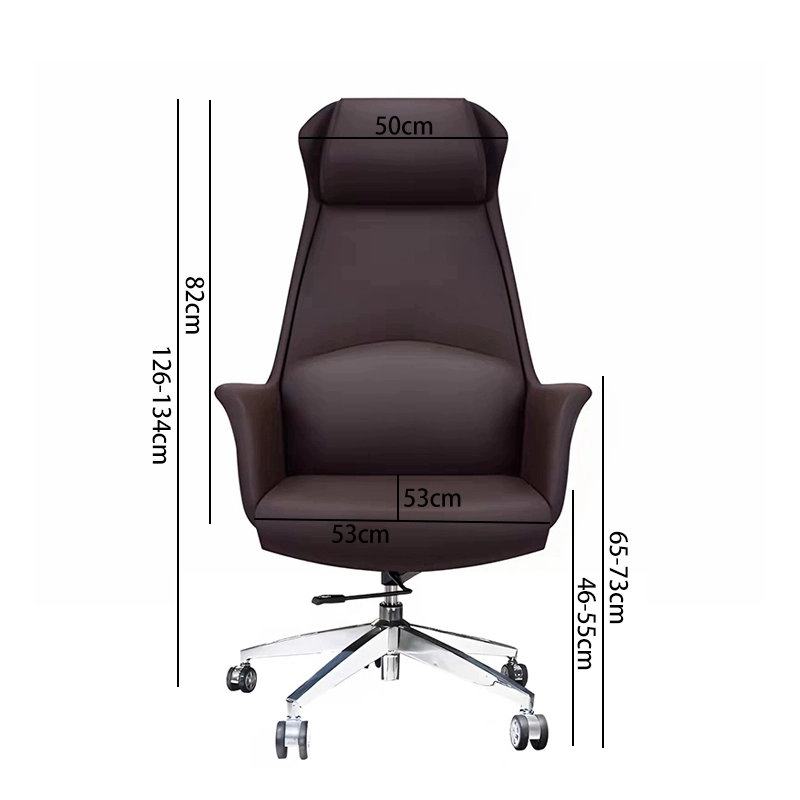 Chocolate Brown Curved Leather Executive Chair with Aluminum Frame - MEI YI