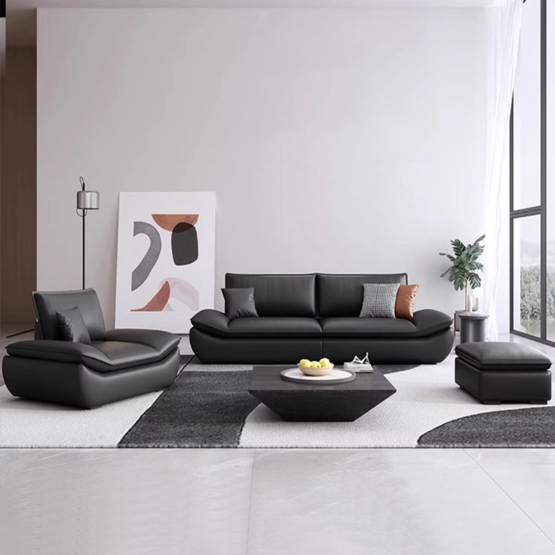 Modern Black Leather Sofa Set for Living Room and Office - MEI YI