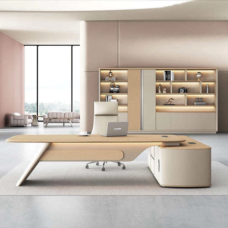 Luxury L-Shaped Executive Desk with Side Cabinet – High-end Ergonomic Manager Desk with Premium Wood Finish - MEI YI