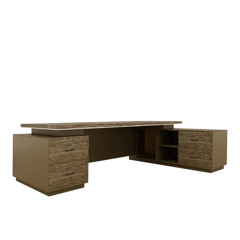 Dark Wood Grain Executive Office Desk with Extra-Thick 50mm Tabletop - MEI YI