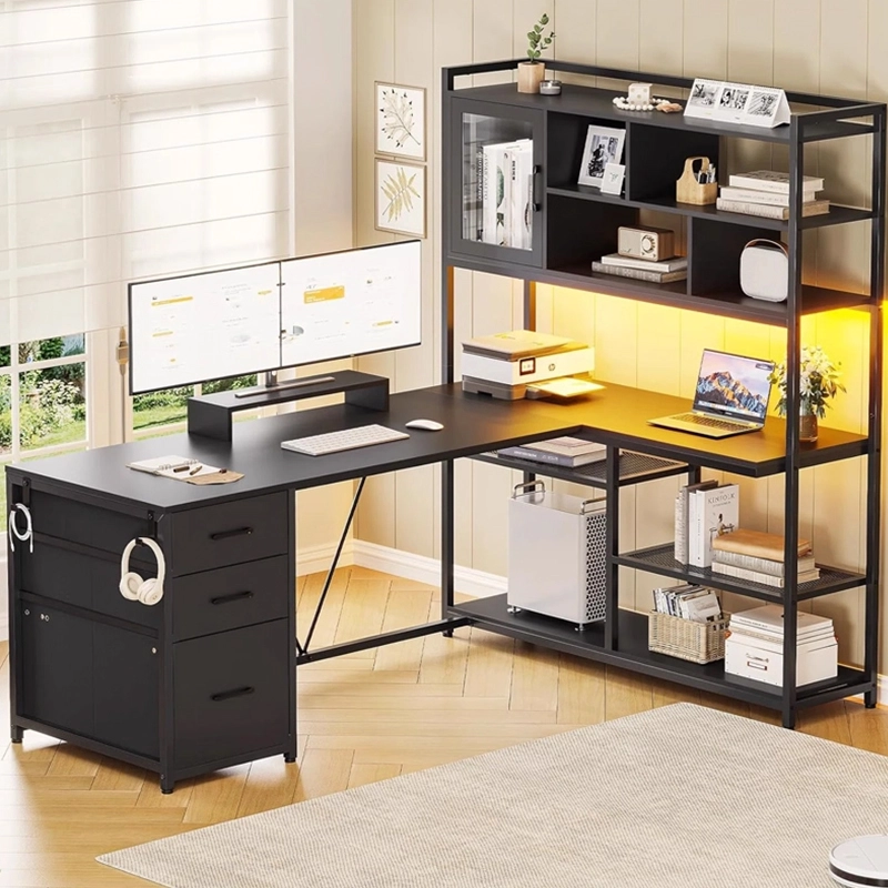 L-Shaped Home Workstation. Features a monitor stand & vast surface for seamless switching between work, study, and gaming modes - MEI YI